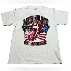 Maison Black men’s White distressed‎ Graphic T-Shirt size large short sleeve